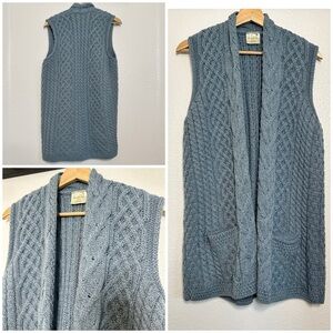 Kilronan Knitwear Made in Ireland Merino Wool Cable Knit Aran Waistcoat Sweater